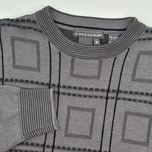 Tulliano Mens Gray Plaid Knit Long Sleeve Sweater Cotton Blend‎ Size M EUC